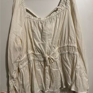 Ava & Viv Cream Smocked Long Sleeve Blouse